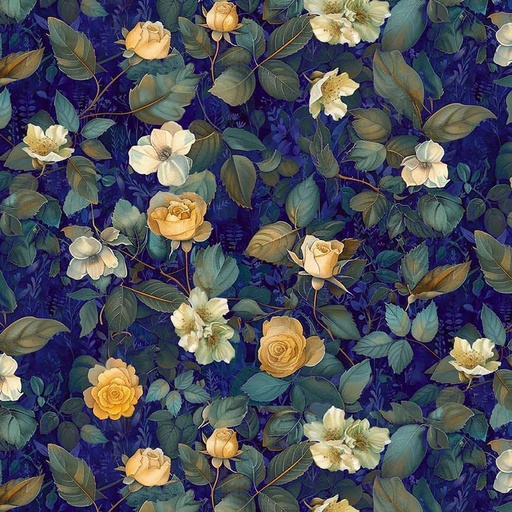 [FLEUR-CD4356 MIDNIGHT] Med Floral With Leaves