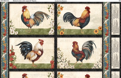 [Q18369] Garden Gate Roosters Placemats Panel 24"