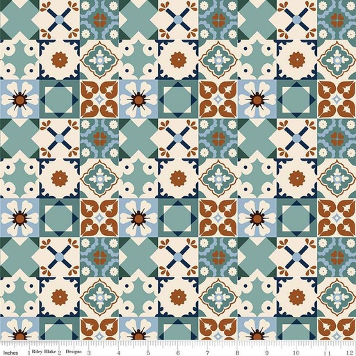 [C14044-TEAL] Wild Rose Tiles Teal