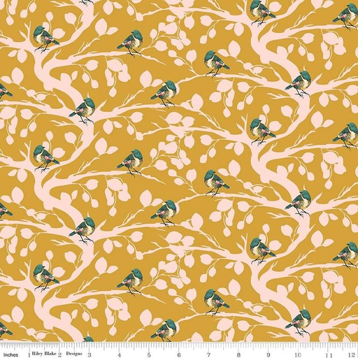 [C14051-MUSTARD] Porch Swing Birds Mustard